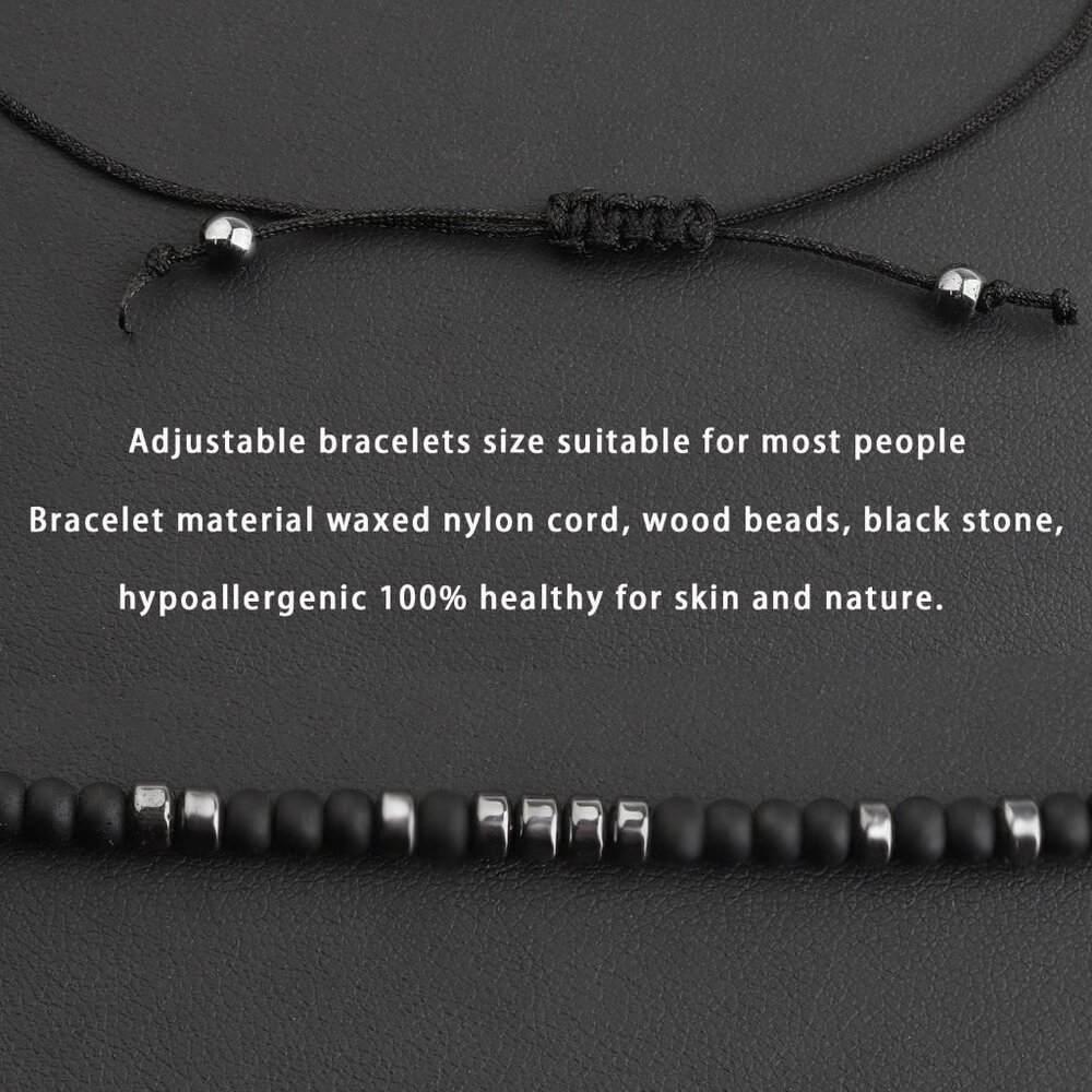 Couples Obsidian Morse Code Matching Bracelets Bd… - image 4